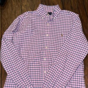 Polo Ralph Lauren Men's Pink and Blue Checkered Shirt